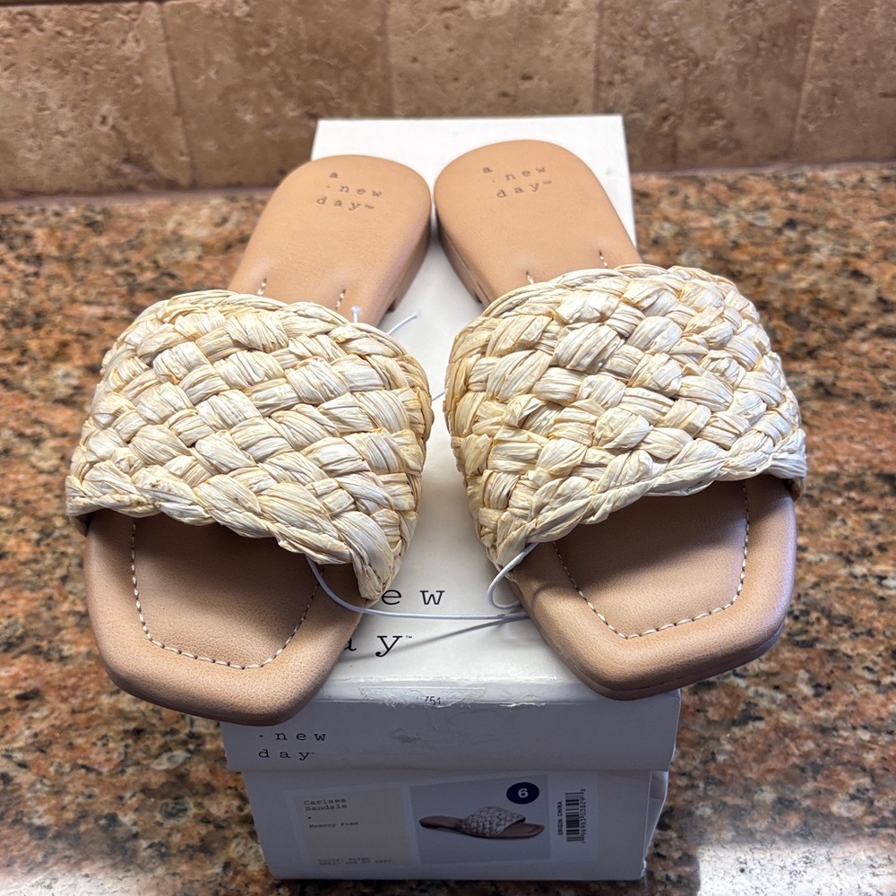 A New Day Women's Raffia Woven Slide Sandals - Cream 6